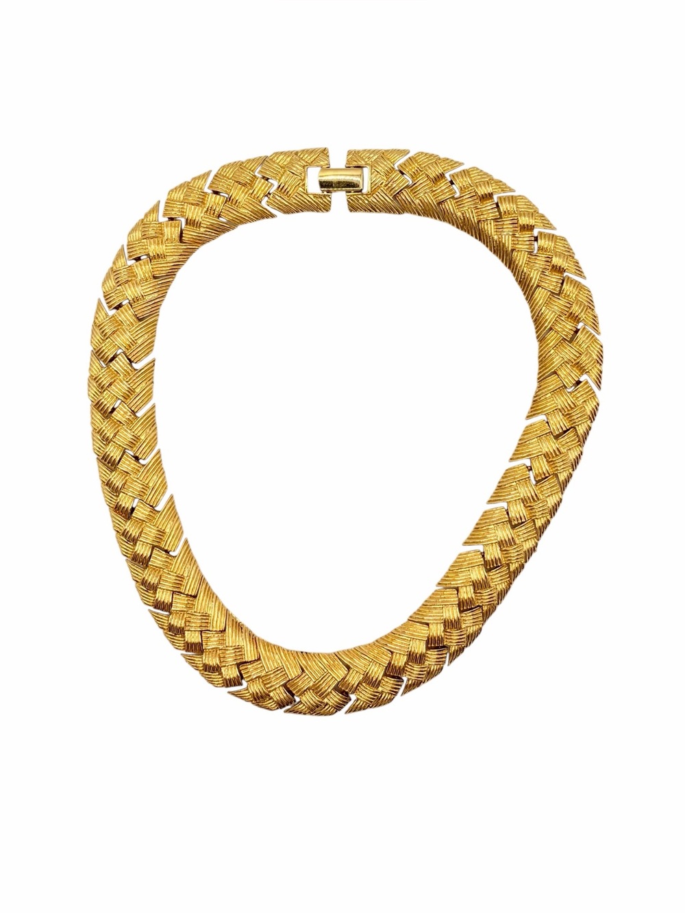 Vintage 80s Napier gold-plated basketweave collar necklace - Picture 2 of 6